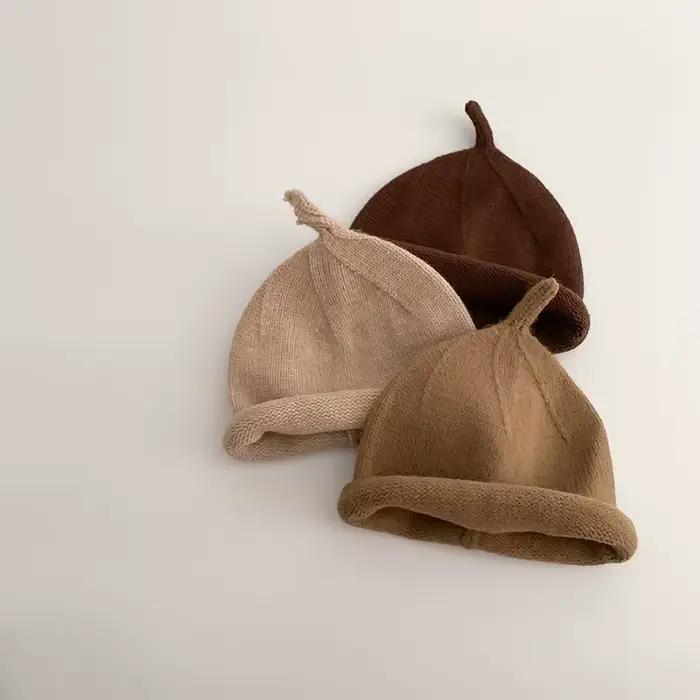 Mignon bébé tricoté pull casquette 3-24M enfants couleur unie laine chapeau garçons filles enfant en bas âge hiver
