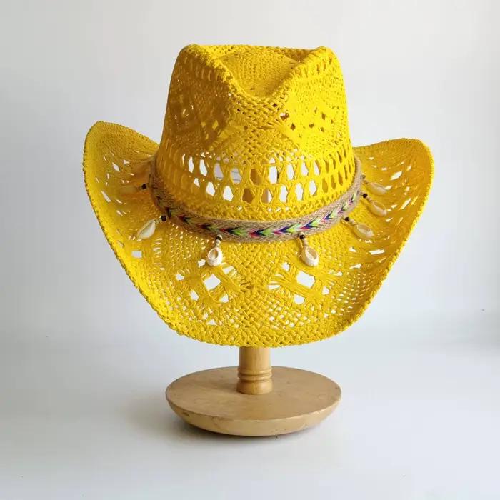 Chapeau de cowboy en paille ajouré fait main