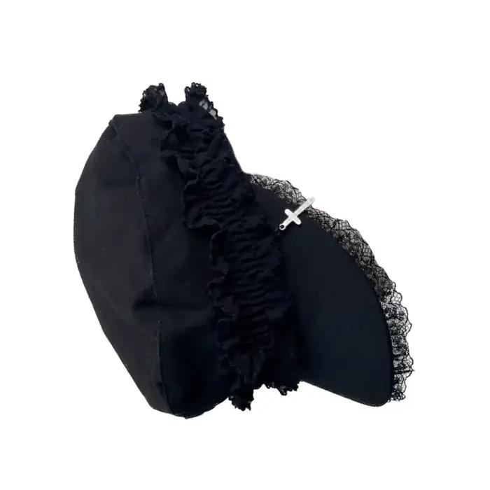 Béret avec Double couche dentelle Crucifix pour femmes filles