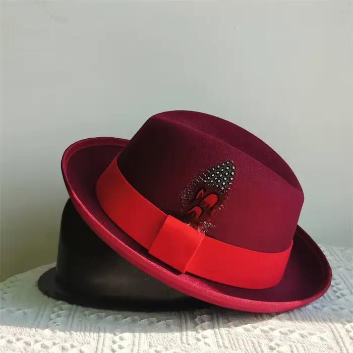 Chapeau Fedora Classique avec Décoration de Plumes pour Homme et Femme
