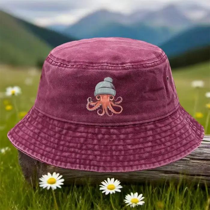 Casquette bob unisexe avec motif pieuvre en coton pour activités de plein air et sorties décontractées