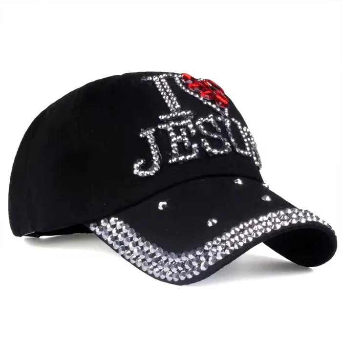 YARBUU casquette de Baseball de mode pour femmes 2017 haute qualité jésus lettre réglable coton strass Denim chapeau
