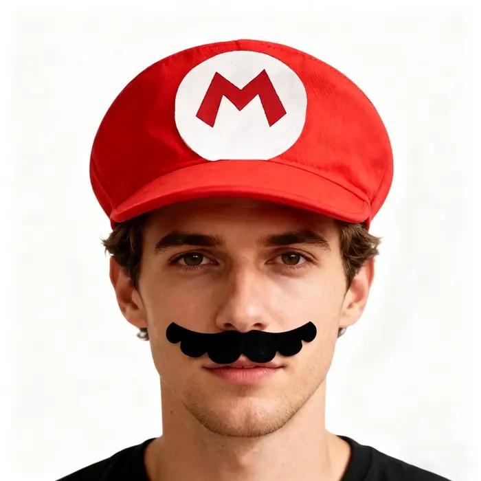Chapeau de cosplay d'Halloween avec moustache pour enfants et adultes, chapeau de baseball uni sexe, polyester tricoté, blanc rouge noir vert pour fêtes costumées anime cosplay