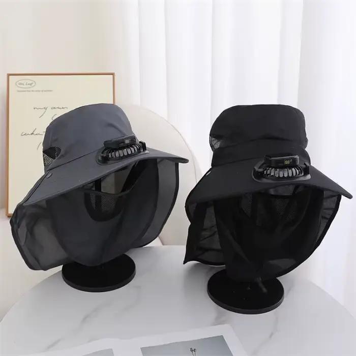 Chapeau de ventilateur de charge multifonctionnel chapeau de pêcheur anti-insectes pour camping pêche randonnée protection solaire