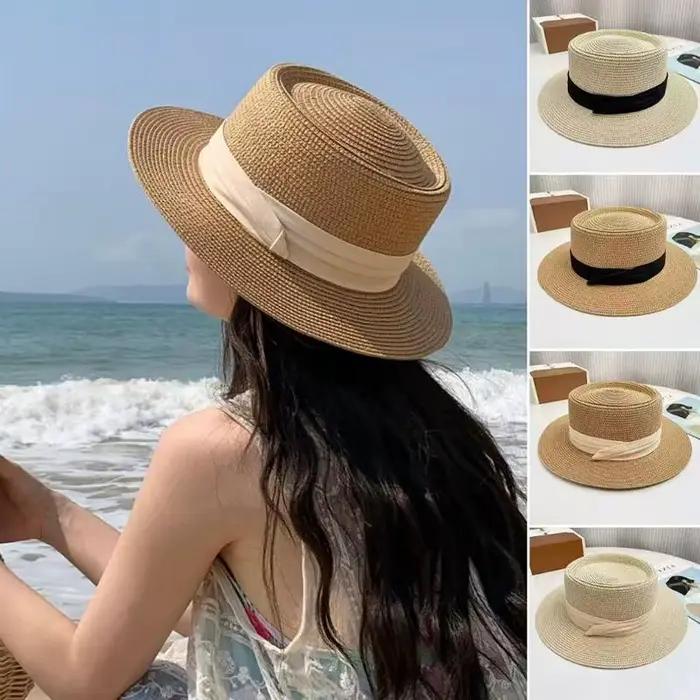 Chapeau de paille à calotte plate style français pour femme