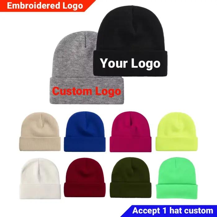 Logo personnalisé bonnet chapeau broderie tricoté casquettes femmes hommes crâne casquette automne hiver élastique