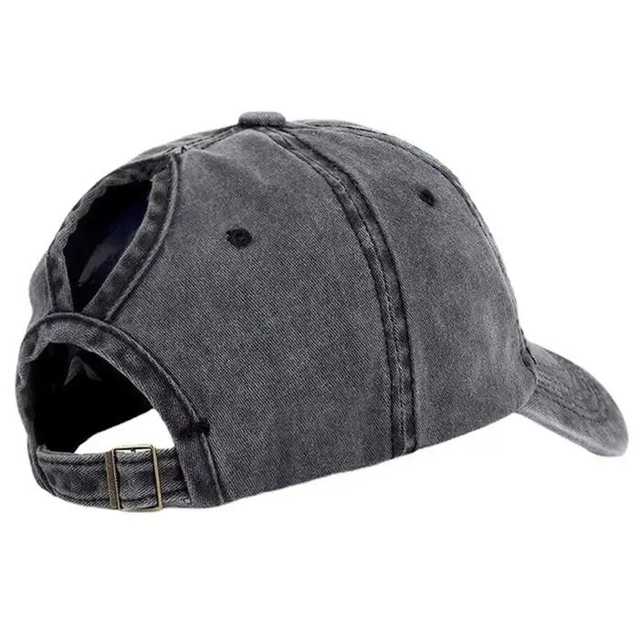 Casquette de baseball queue de cheval vintage pour femmes et filles, coton doux lavé, chapeau d'été, casquette à chignon haut en désordre, confortable, polyvalente, quatre saisons, occassions décontractées ```