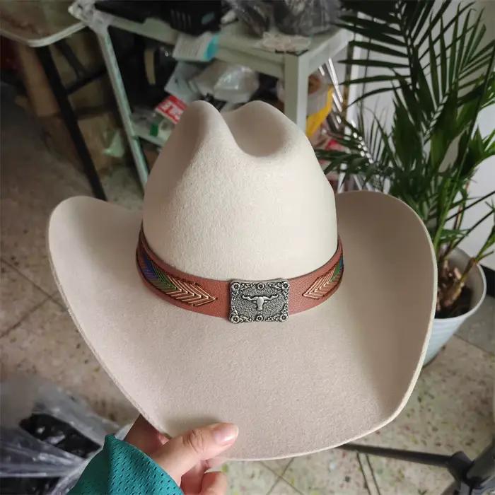 Chapeau de cowboy en laine unicolore pour homme et femme