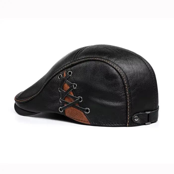 Béret en cuir de vachette véritable pour hommes
