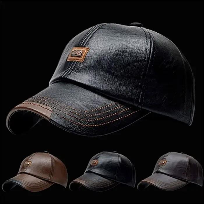 Hommes chapeaux casquettes de Baseball en cuir casquette de sortie mode décontracté réglable hiver chaud chapeau