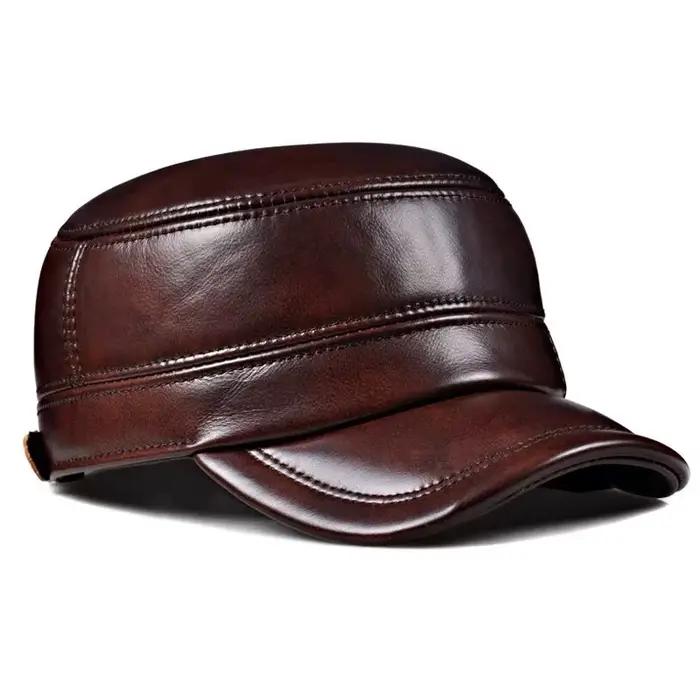 Casquette d'hiver en cuir véritable pour hommes