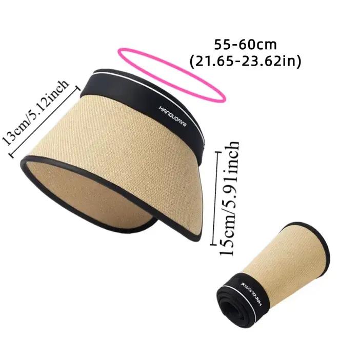 Chapeau de soleil élégant pliable en paille tressée à bord large