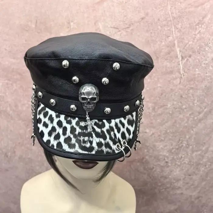 Punk gothique foncé Rivet cuir boucle Hip Hop casquette chapeau Steampunk Harajuku Y2K épicé fille crâne béret chapeaux Chic Streetwear casquettes