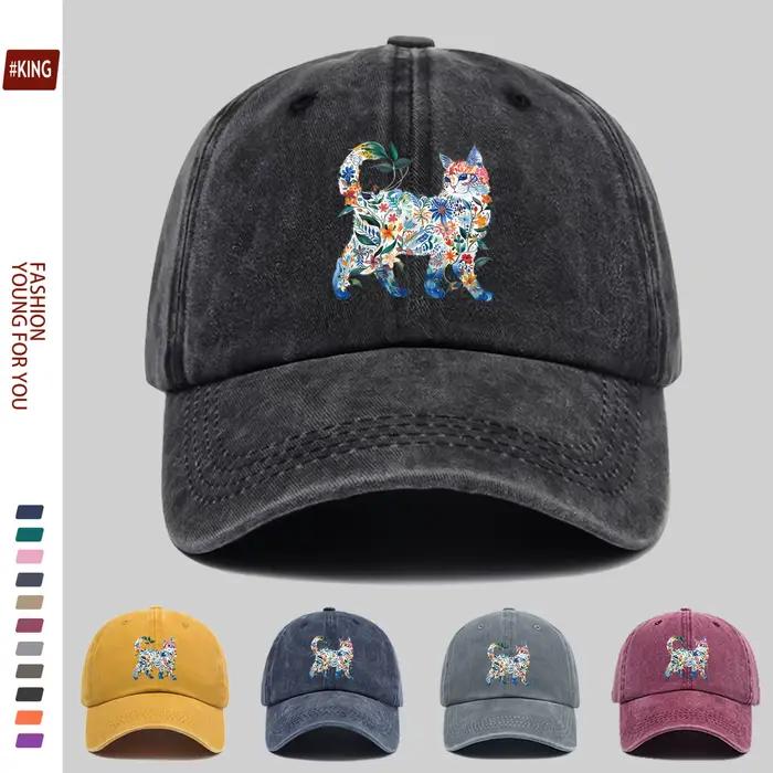Casquette de Baseball chat fleurs aquarelle hommes femmes réglable Snapback camionneur chapeau Sport décontracté