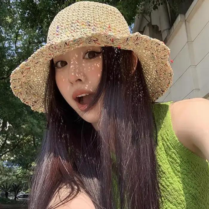 Chapeau de paille arc-en-ciel coréen d'été pour femme