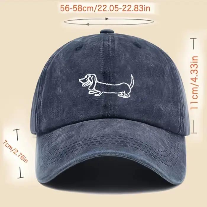 Casquette de baseball vintage délavée unisexe avec broderie adorable de teckel textile noir décontracté pour quatre saisons occasions extérieures