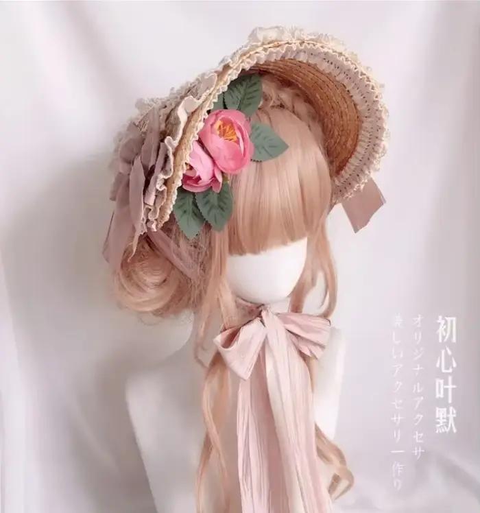 Chapeau de paille à fleurs en dentelle multicolore pour fille, bonnet plat élégant avec motifs de dessins animés, idéal pour les costumes et les occasions spéciales