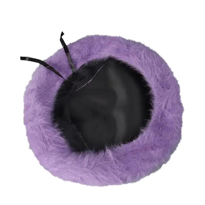 Chapeau béret en fourrure de lapin pour femme