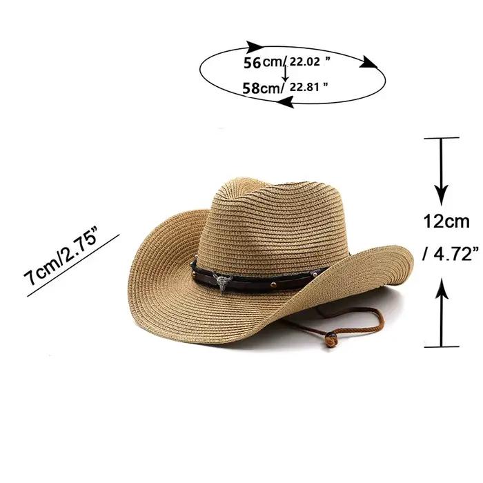 Chapeau de cowboy rétro américain avec logo tête de taureau, large bord, protection solaire, respirant, adapté aux activités de plein air, à l'équitation, aux voyages, pliable, avec sangle coupe-vent,