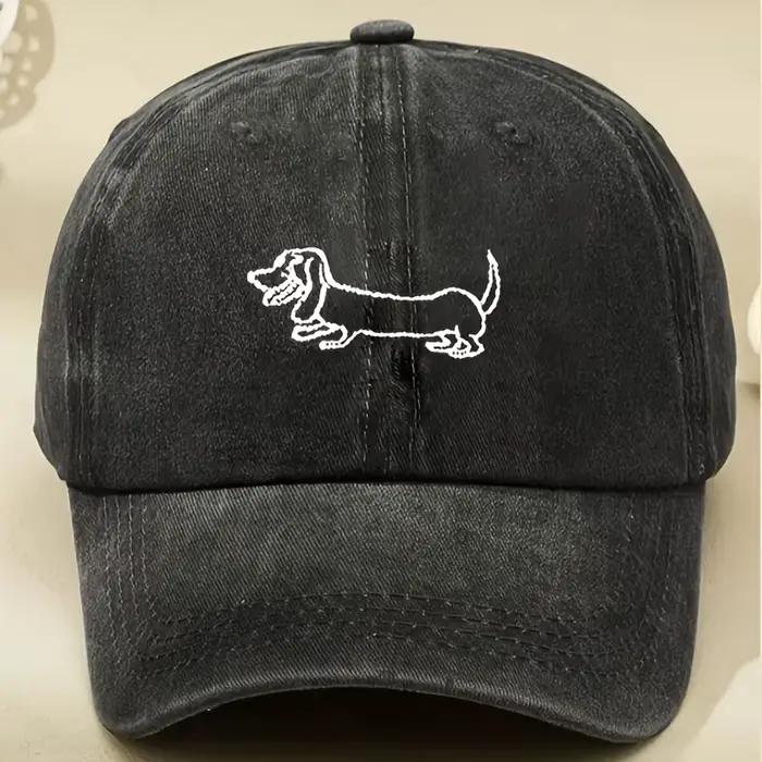 Casquette de baseball vintage délavée unisexe avec broderie adorable de teckel textile noir décontracté pour quatre saisons occasions extérieures