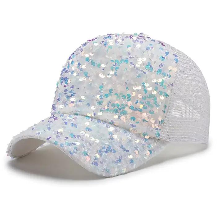 Casquette de baseball à paillettes scintillantes pour filles – Chapeau de soleil en maille respirante avec fermeture à rabat pour les activités de plein air décontractées du printemps/été