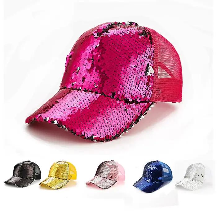Casquette de baseball respirante en maille à paillettes pour femmes