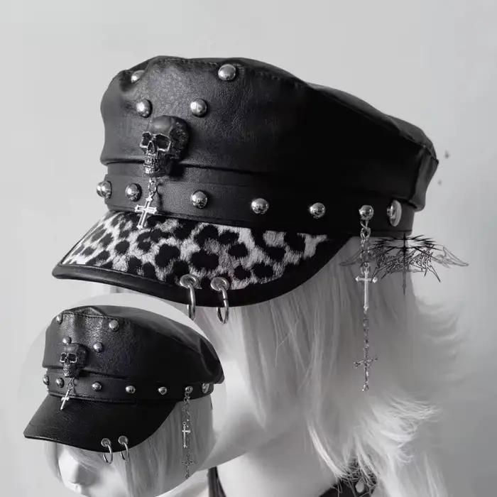 Punk gothique foncé Rivet cuir boucle Hip Hop casquette chapeau Steampunk Harajuku Y2K épicé fille crâne béret chapeaux Chic Streetwear casquettes