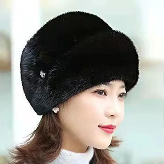 Chapeau épais en fausse fourrure de lapin pour femme
