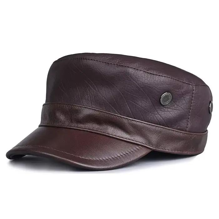 Casquette de baseball en cuir de vachette élégante style militaire vintage pour hommes et femmes occasions décontractées printemps et automne