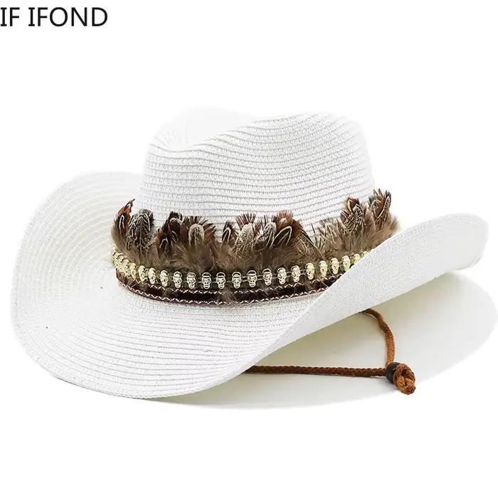 Chapeau de Cowboy occidental en paille fait à la main pour femmes et hommes