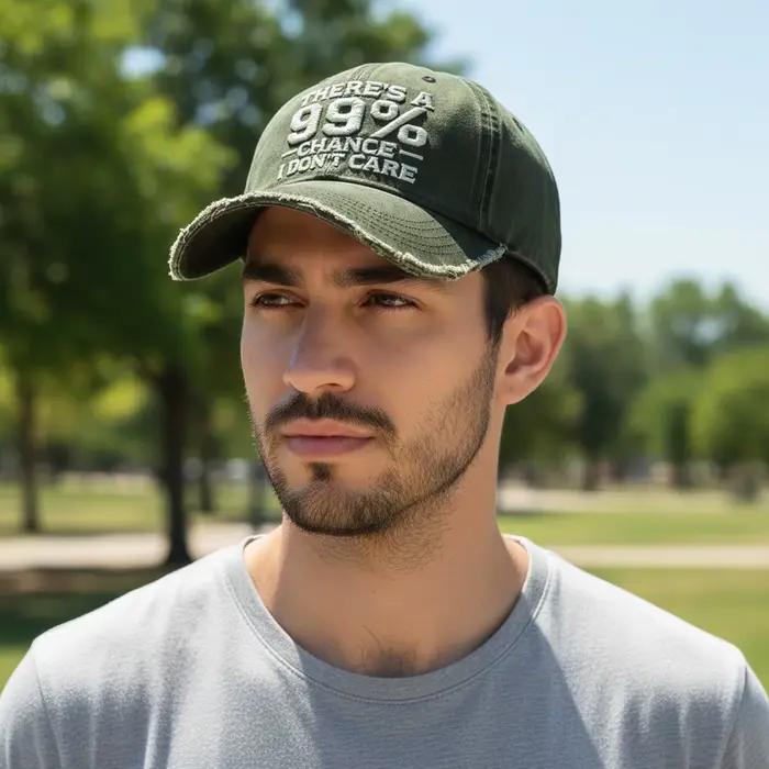 Casquette en jean déchiré ajustable avec broderie amusante « There Is A 99% Chance I Dont Care »