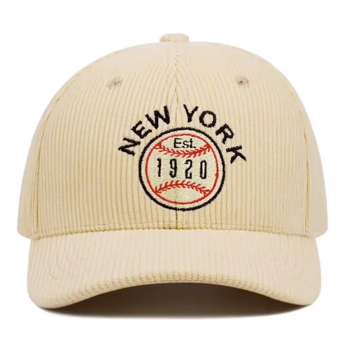 Casquettes de baseball brodées en velours côtelé de New York pour hommes et femmes