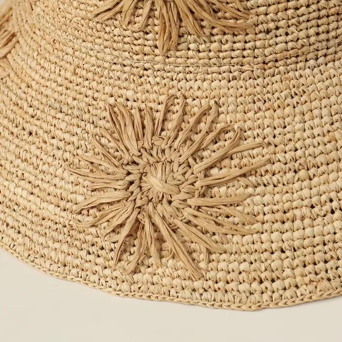 Chapeau Bob Pliable en Raphia pour Femme USPOP avec Motif Tournesol