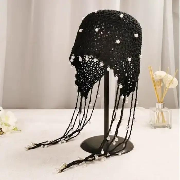 Chapeau de seau au crochet tricoté main femmes houppettes polyester solide rétro bord plat occassions spéciales表演结束后,请提供该产品的HTML描述的最后一行标题,优化以适应长尾SEO关键词,至少包含14个单词,富含自然关键词(材质、类型、风格、用途、场合),吸引人且易读,不包括价格、产地/中国、过多的标点符号。例如: ###TITRE### Bague en argent sterling 925 sertie de zirconium blanc élégante à offri