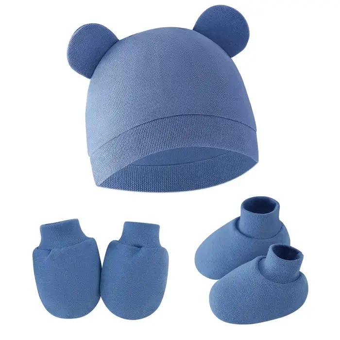 Mignon bébé chapeau nouveau-né Bonnet gants chaussettes ensemble Beanie chapeaux forme d'oreille