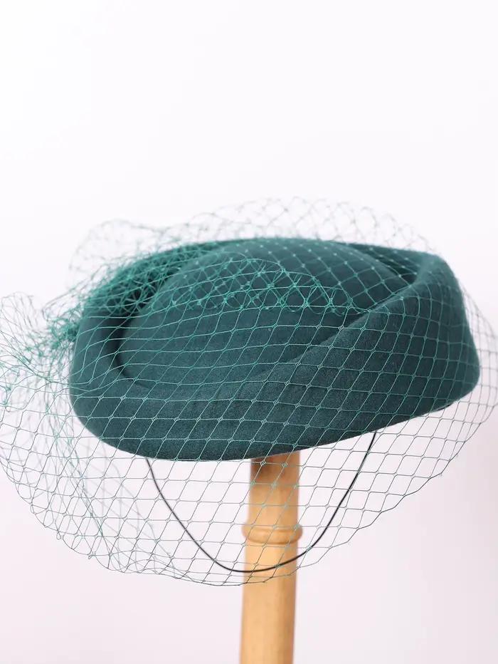 FS béret en feutre de laine blanche mariage britannique chapeaux pour femmes dames église Fedoras chapeau avec voile