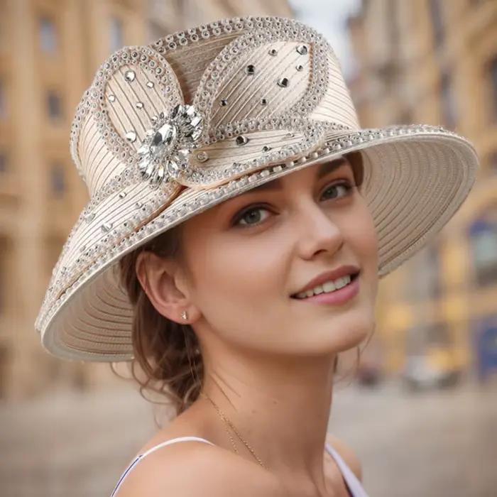 Chapeau d'église en tissu satiné couleur Champagne