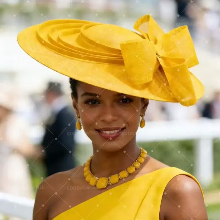 Grand chapeau fascinateur orange avec nœud et pince pour femme