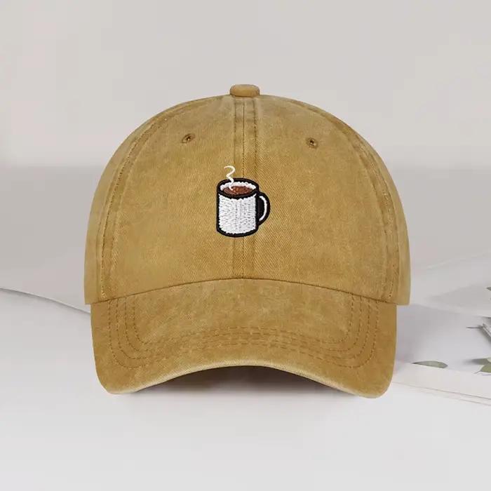 Casquette de baseball brodée avec imprimé tasse de café – Chapeau de soleil unisexe réglable pour les amateurs