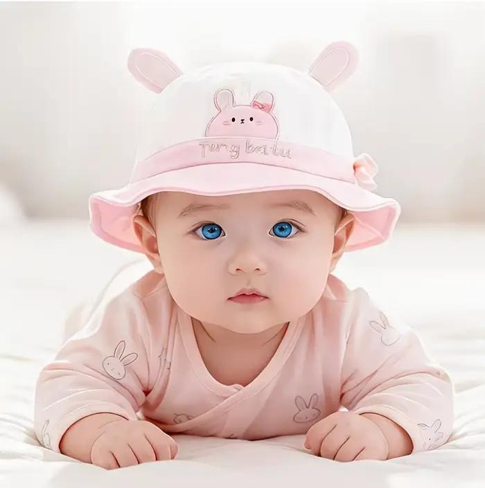 Chapeau de pêcheur brodé avec dessin animé pour bébé