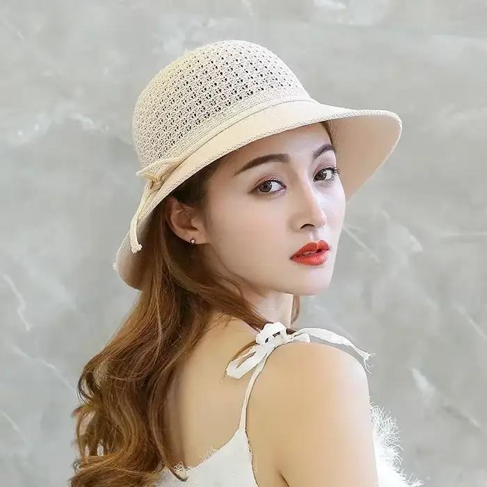 Chapeaux pour femmes été tressé plage chapeau de soleil couleur unie parasol dame visière 6cm bord