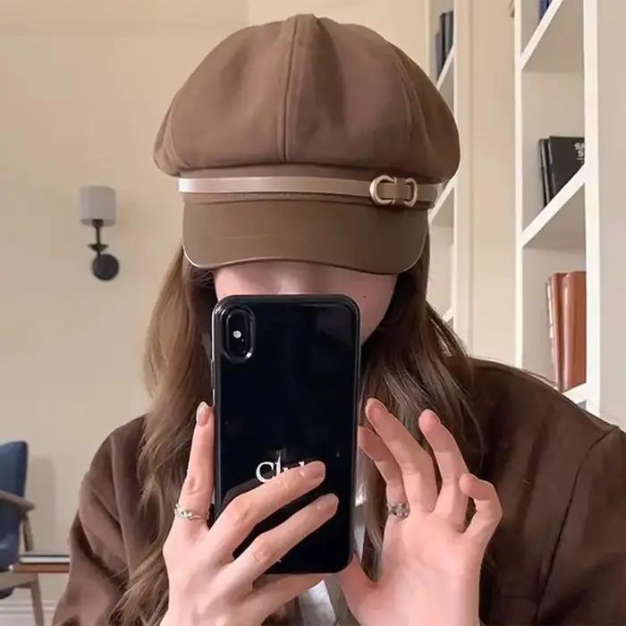 Béret de style britannique rétro pour femmes, casquette de journal octogonale polyvalente pour grande circonférence de tête, chapeau de printemps et d'automne pour femmes, élégant et polyvalent