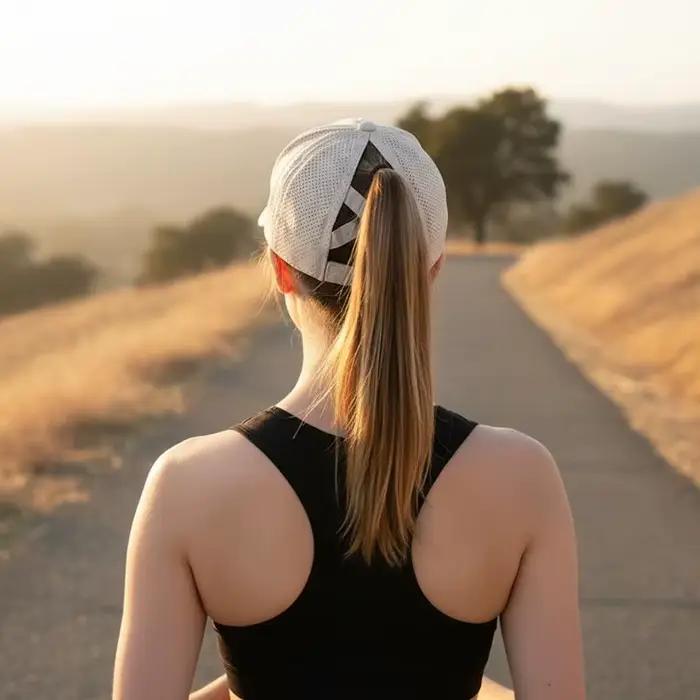 Casquette de baseball pour femme avec ouverture pour queue de cheval – Chapeau de soleil respirant à maille croisée