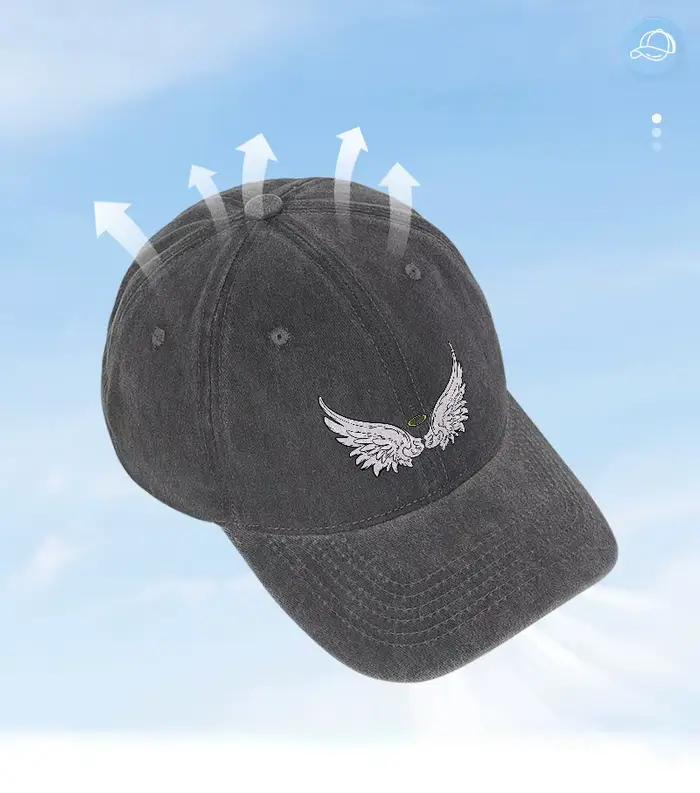 Casquette de baseball en coton lavé brodée avec un ange ailé