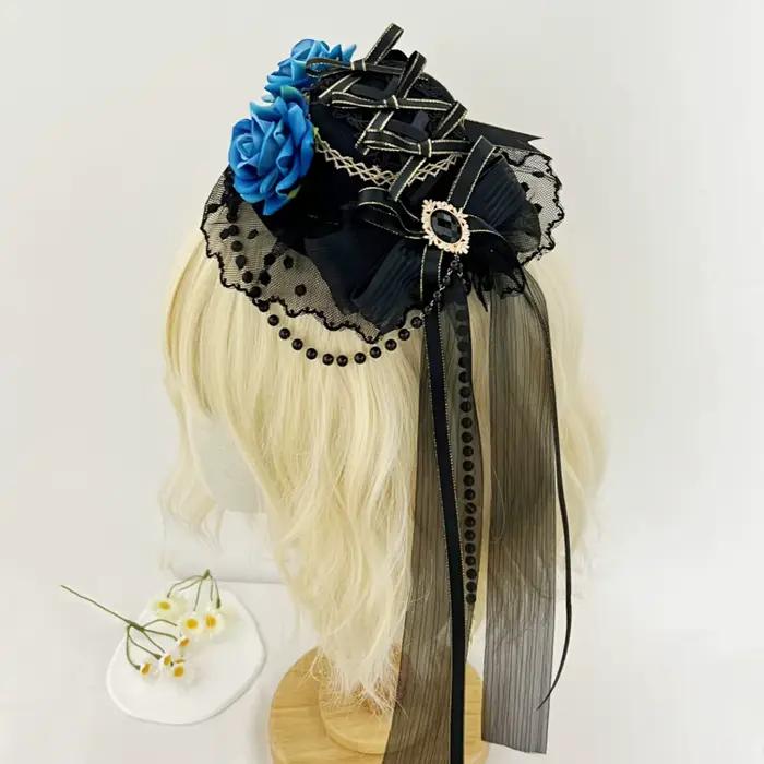 Chapeau gothique Lolita noir et barrettes à fleurs de roses pour cosplay et tenues gothiques élégantes femmes hommes occasions spéciales