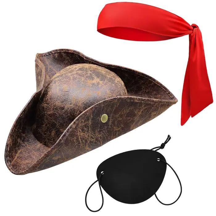 Chapeau de pirate en faux cuir vintage avec boutons pour hommes et femmes costumes d'halloween et événements Renaissance