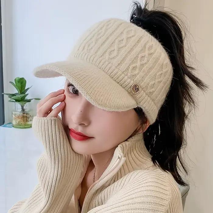 Nouveau bonnet en laine tricotée double couche pour l'automne et l'hiver