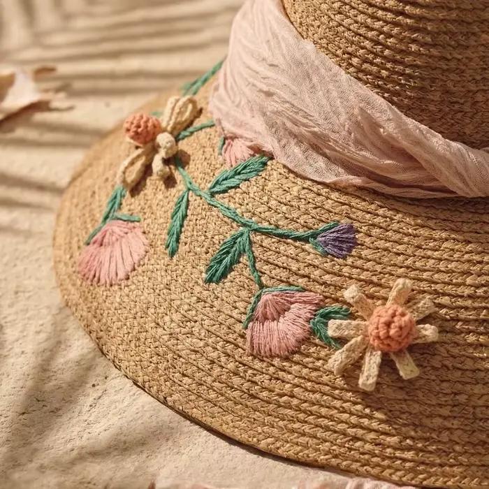 Chapeau de paille en raphia à large bord de 16 cm pour femme