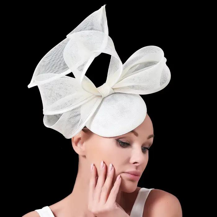 Sinamay-Chapeaux Derby bleu royal avec nœud papillon pour femme