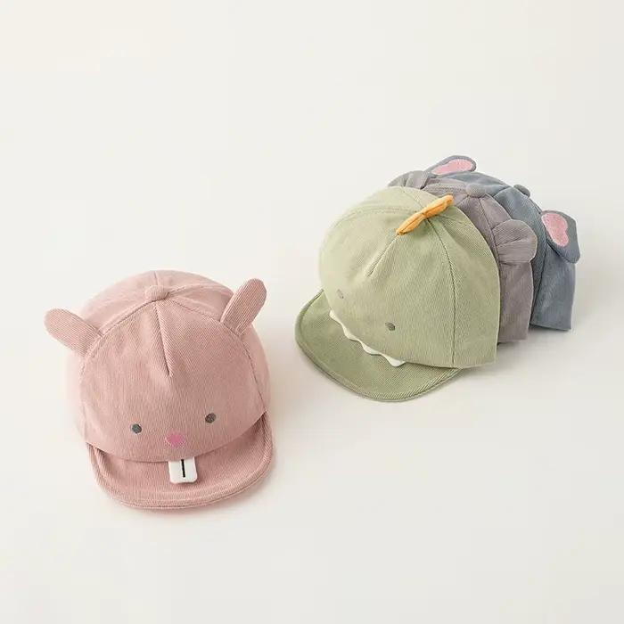 Casquette de baseball kawaii avec visière pour bébé mignon dessin animé dinosaure lapin solide coton polyester ajustable occassions spéciales pour enfants 1-3 ans